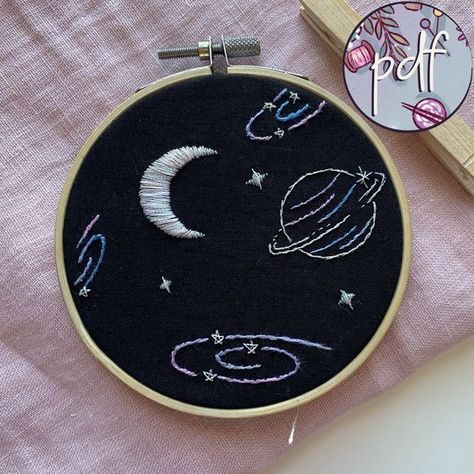 Hand Embroidery Pattern Embroidery Pattern Embroidery - Etsy Overall Embroidery Design, Embroidery Patterns Stars, Astronomy Embroidery, Embroidery Galaxy, Space Embroidery Pattern, Bag Embroidery Ideas, Fun Embroidery Ideas, Universe Embroidery, Moon Embroidery Pattern