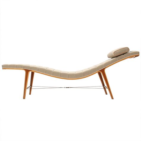 "Listen to Me" by Edward Wormley in hwet linen with saddle & ivory piping Psychoanalysis Office, Twig Chaise, Chaise Lounge Model, Leather Chaise Lounge Rustic, 70s Chaise Lounge, Bed Project, Leather Victorian Chaise, Listen To Me, Edward Wormley