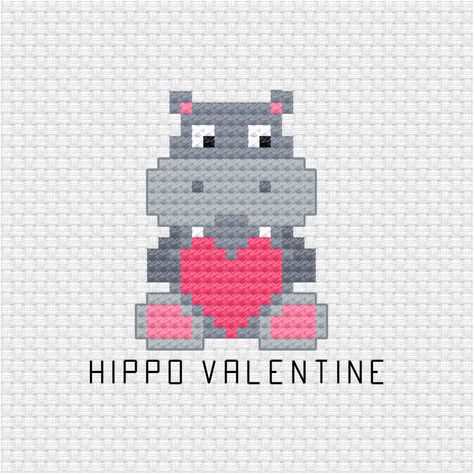 Valentine Cross Stitch Patterns, Hippo Cross Stitch, Valentines Cross Stitch, Valentine Cross Stitch, Kawaii Cross Stitch, Holiday Cross Stitch, Nature Cross Stitch, Cat Cross Stitch Pattern, Diy Embroidery Patterns