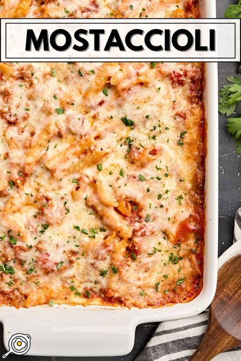 This Baked Mostaccioli recipe is hearty with lots of layers of pasta and melty cheese. Perfect for feeding a large family! Baked Mostaccioli Recipe, Mostaccioli Recipe, Budget Bites, Baked Mostaccioli, Carrot Recipe, Simple Family Meals, Lots Of Layers, Budget Bytes, Mild Italian Sausage