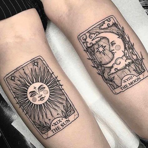 Sun And Moon Tattoos, Infected Tattoo, Sun And Moon Tattoo, Tarot Tattoo, Tarot Card Tattoo, Moon Tattoos, Moon Tattoo Designs, Card Tattoo, Lip Tattoos