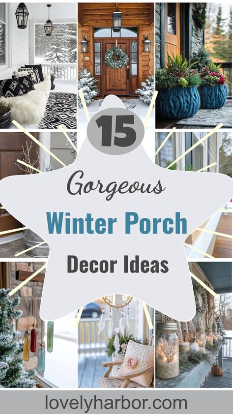 15 Gorgeous Winter Porch Decor Ideas To Spark Your Creativity Front Porch Ideas With Lanterns, January Front Porch Ideas, January Porch Decor, Front Porch Winter Decor Ideas, January Front Porch Decor, Outside Winter Decor, Front Porch Winter Decor, Winter Porch Ideas, Winter Outdoor Decorations