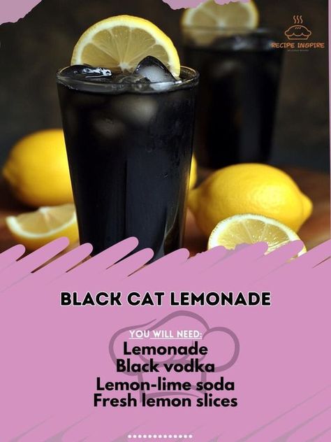 Lemonade Ingredients, Black Vodka, Black Lemonade, Lemon Lime Soda, Lemon Slices, Lime Soda, Halloween Drinks, Sweet Snacks Recipes, Lemon Slice