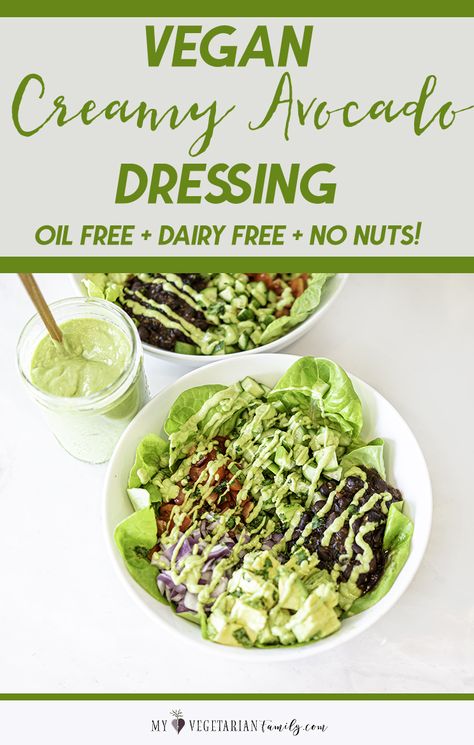 Vegan Avocado Dressing, Avocado Dressing Recipe, Vegan Salad Dressing Recipes, Oil Free Salad Dressing, Creamy Avocado Dressing, Avocado Salad Dressing, Vegan Salad Dressing, Vegan Dressing, Avocado Dressing