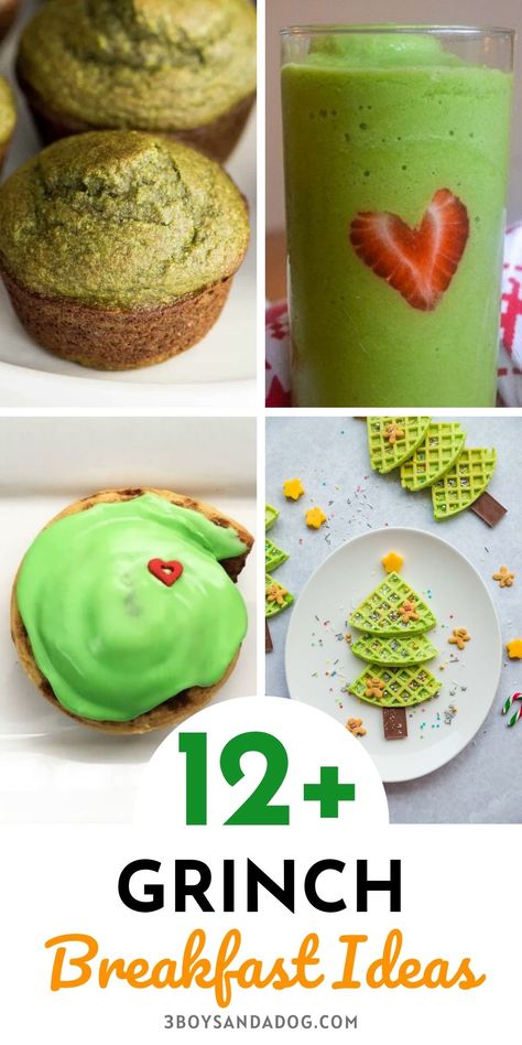 The time is now for these Grinch Breakfast Ideas! It's always fun to start off the holiday morning with any of these fun recipes! #grinchrecipes #breakfastrecipes #holidayrecipes #3boysandadog Grinch Breakfast Ideas, Grinch Breakfast, Christmas Tree Waffles, Healthy Morning Smoothies, Christmas Smoothies, Breakfast Recipe Ideas, Healthy Christmas Snacks, Fun Holiday Food, Hot Cocoa Recipe