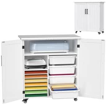 Craft Cart Compatible with Cricut Machine with storage and tabletop for work. Looks great in my small craft corner. Functional and useful. Cricut Cabinet, Craft Workstation, Craft Storage Cabinet, Cricut Storage, Crafting Storage, Cricut Cart, Organized Workspace, Cabinet With Wheels, Craft Storage Cabinets