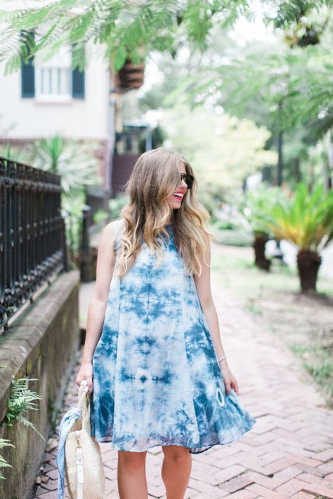 Tye Dye Dress Outfit, Tie Dye Dress Outfit, Tie And Dye Dress, Savannah Historic District, Blue Tie Dye Dress, Tye Dye Dress, Historic Savannah, Simple Frocks, Simply Fashion