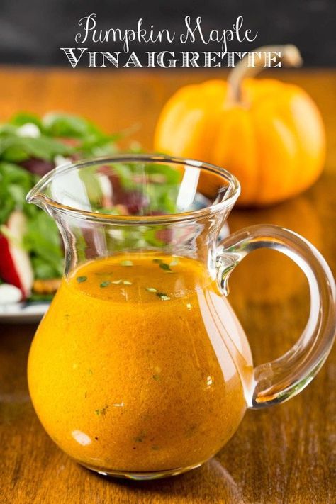 This Pumpkin Maple Vinaigrette is an amazingly delicious, vibrantly-hued dressing that pairs well with so many Fall ingredients! Pumpkin Maple Vinaigrette, Pumpkin Dressing, Salads Winter, Autumn Salads, Power Salads, Fwtfl Recipes, Cheese Burrito, Fruit Dips, Maple Vinaigrette