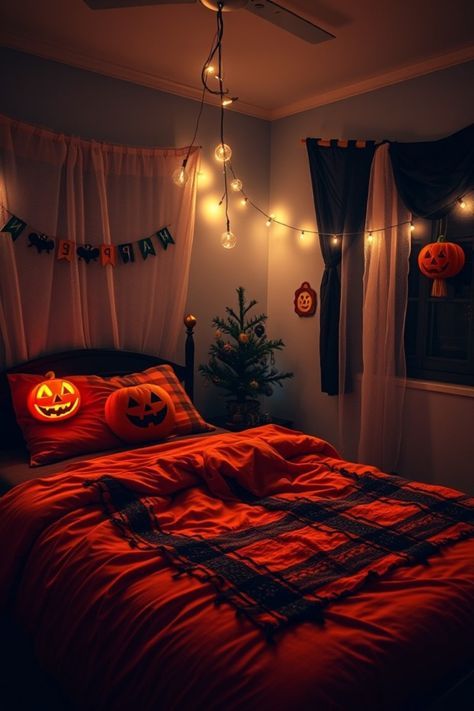 Halloween Bedroom Aesthetic, Spooky Room, Halloween Bedroom Decor, Spooky Decorations, Holiday Bedroom, Halloween Room, Halloween Bedroom, Halloween Room Decor, Spooky Movies