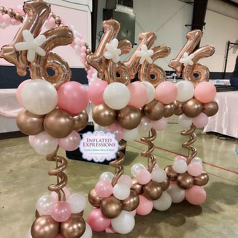 Inflated Expressions LLC on Instagram: “Here’s our tall 16 balloon centerpieces that we created for Maggie’s Sweet 16 celebration” Sweet 16 Birthday Centerpieces, Sweet Sixteen Party Centerpieces, Sweet 16 Ballon Arrangement, Sweet 16 Table Centerpieces Diy, Tall Balloon Centerpieces, Sweet 16 Centerpieces Diy, Sweet 16 Table Centerpieces, Sweet 16 Balloon Arch, Diy Sweet 16 Decorations