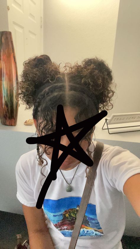 Space Buns Updo, Space Buns Coily Hair, High Space Buns Curly Hair, 2 Space Buns Curly Hair, Cute Space Buns Hairstyles, Two Space Buns Black Women, Space Buns And Braids, Space Buns With Curly Hair, Bunny Hairstyle Hair Buns