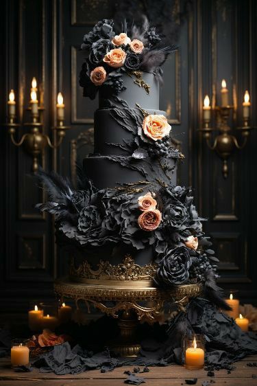 Gothic Wedding Decorations, Travel To Germany, Gothic Wedding Cake, Black Wedding Cake, Scary Cakes, Gothic Cake, German Chocolate Cake Recipe, Halloween Wedding Cakes, Dark Wedding Theme