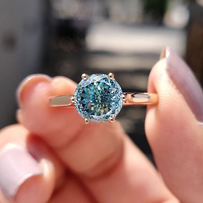 2.15 Carat Portuguese Cut Blue Moissanite 925 Sterling Silver Solitaire Ring  | eBay Blue Moissanite, Make Jewelry, Rings Engagement, Moissanite Rings, Solitaire Ring, Aqua Blue, Wedding Rings Engagement, Wedding Engagement, Diamond Cuts