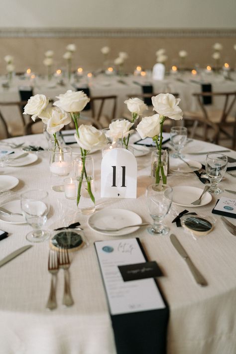 White Rose Wedding at Grand Gimeno | Grand Gimeno Diy White Rose Centerpiece, Classic Wedding Round Table Decor, Grand Wedding Centerpieces, White Rose Reception Decor, Civil Wedding Table Decor, Gardenia Wedding Decoration, White Rose Themed Wedding, White Garden Wedding Decor, Modern White Wedding Table Decor