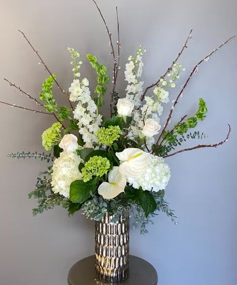 Peaceful Whispers Bouquet | Charlotte Same-Day Flower Delivery Glass Vase Flower Arrangements, White And Green Floral Arrangements, Tall Vase Flower Arrangements, Tall Vase Arrangements, Hotel Flower Arrangements, Tropical Wedding Centerpieces, Condolence Flowers, Tall Flower Arrangements, Tall Floral Arrangements