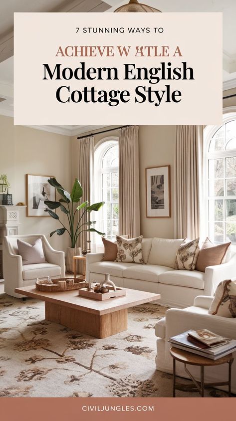 Discover 13 charming ideas to give your home a modern English cottage feel. From rustic interiors to cozy, nature-inspired designs, these tips will help you balance modern elements with traditional English countryside charm. Learn how to use soft tones, vintage decor, and lush greenery to create a warm, inviting space that reflects the timeless beauty of the English countryside in a contemporary way. Modern English Cottage Style, English Countryside Interior, Countryside Interior, English Countryside Decor, Modern English Cottage, Countryside Decor, Classic Homes, English Cottage Style, Modern English