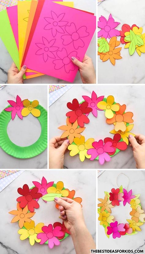 Get decorating for Spring with this fun craft for kids! Seasonal Crafts Diy, Spring Season Crafts, Arts And Crafts For Kids Easy, Arts And Crafts For Kids Toddlers, Decorating For Spring, Montessori Crafts, Paper Flower Wreath, Summer Preschool Crafts, Spring Crafts Preschool