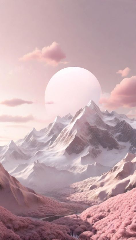 Pink Moon magic wallpaper A breathtaking sight - a soft pink moon rises above a majestic mountain range cloaked in snow. This magical scene evokes a sense of tranquility and peace. follow : @huntart4x DOWNLODE LINK IN BIO👀 #pinkmoon #mountains #winterwonderland #landscapephotography #nature #sky #trending#trendingnow #illustration #cozy #cozyvibes #conceptartist #storytelling #artoftheday #lofi #conceptart #lofiedit #lofiaesthetic #cozyvibes #solitude #wanderlust #photoshop #aesthetic #ａ... Desert Night Sky Wallpaper, Pink Mountain Mural, Pink Mountains Aesthetic, Pink Snow Wallpaper, Winter Pink Aesthetic, Photoshop Aesthetic, Magic Wallpaper, Mountain Mural, Fantasy Wallpaper