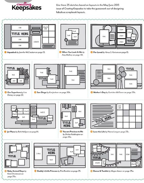 CK Sketches Scrapbook Design Layout, Creating Keepsakes, Scrapbooking Sketches, Journal Templates, Picture Layouts, Scrapbook Layout Sketches, Scrapbook Book, Scrapbook Art, Journal Scrapbook