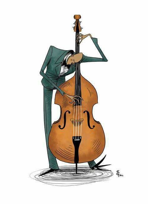 Bass Art, Playing Bass Reference, Stand Up Bass Drawing, Double Bass Drawing, Bass Guitar Illustration, Double Bass Art, Jazz Artwork, Jazz Music Art, Cello Art