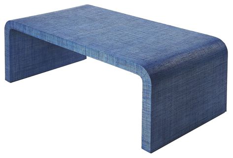 One Kings Lane - Kos Raffia Waterfall Coffee Table, Indigo | One Kings Lane Waterfall Coffee Table, Upholstered Coffee Tables, Havenly Living Room, Blue Coffee Tables, Coffee Sofa, Sofa Tables, New Living Room, Stylish Home, One Kings Lane