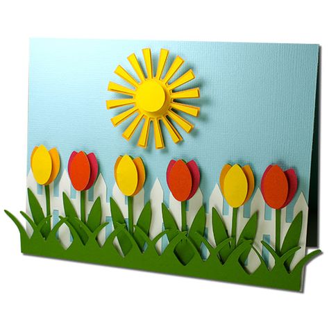 JMRush Designs: Tulip Fence Card Spring Decoration For Kindergarten, Tulip Classroom Decoration, Tulip Flower Craft, Spring Mural Preschool, 3d Tulip Paper Craft, Paper Flowers For Kids, Spring Flower Crafts, School Board Decoration, Rainbow Paper