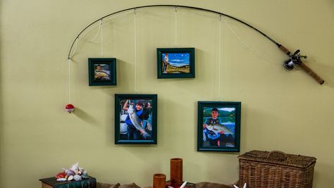 DIY Fishing Pole Frames 6/29 Fishing Pole Decor, Pole Decor, Diy Fishing Pole, Fishing Bedroom, Diy Fishing, Diy Gifts For Men, Fishing Room, Fishing Photography, Fishing Diy