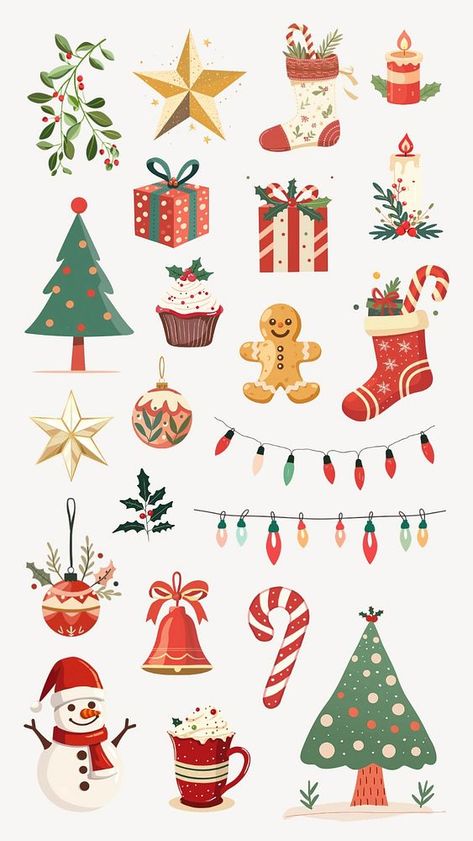 Editable cute Christmas illustration design element set | premium image by rawpixel.com / Ning Cute Christmas Tree Illustration, Christmas Elements Illustration, Christmas Candy Illustration, Christmas Graphic Design Illustration, Christmas Clipart Free Printable, Cute Christmas Illustration, Noel Illustration, Boxes Illustration, Xmas Doodles