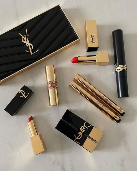 Skincare Ugc, Saint Laurent Aesthetic, Flatlay Makeup, Ysl Makeup, Amazon Beauty, Ysl Beauty, Dream Gift, Classy Aesthetic, Luxury Makeup