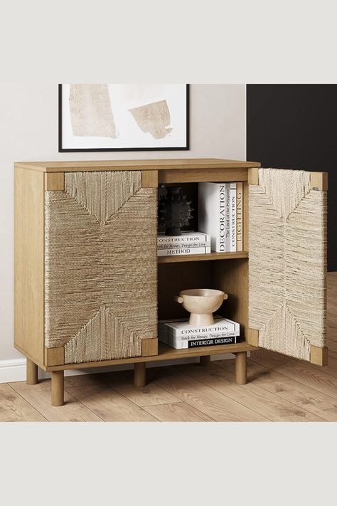 sideboard accent cabinet for hallway, entryway, or living room Sideboard Buffet Modern, Natural Cabinets, Hallway Sideboard, Push Latch, Entryway Storage Cabinet, Nathan James, Sideboard Storage Cabinet, Modern Farmhouse Home, Hallway Entryway