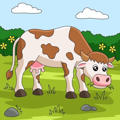 Farm Illustration, Cow Cartoon, Cow Illustration, Cow Colour, Cow Clipart, Detailed Coloring Pages, Art Hub, Simple Mandala, A Cow