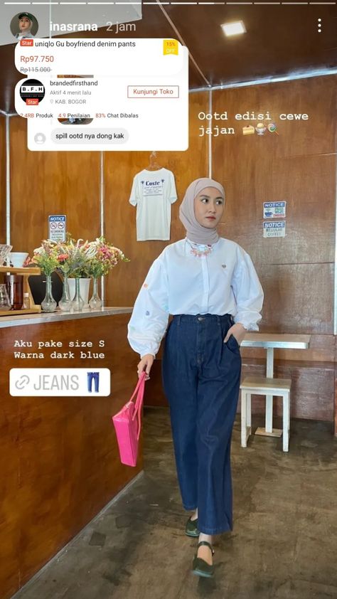 Outfit Celana Jeans, Outfit Celana, Celana Jeans, Boyfriend Denim, Outfit Hijab, Uniqlo, Denim Pants, Women's Fashion, Ootd