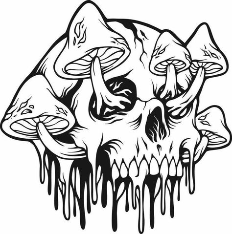 Head Silhouette, Trippy Drawings, Mushroom Tattoos, Mushroom Drawing, Skulls Drawing, Tattoo Stencil Outline, Skull Painting, Tattoo Art Drawings, Dark Art Drawings