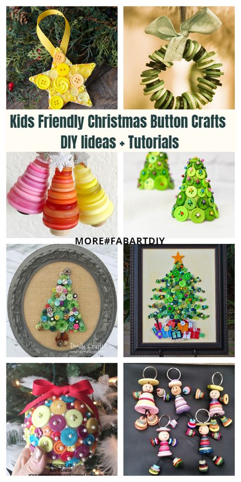 Kids Friendly Christmas Button Crafts Holiday Decorations DIY Ideas + Tutorials Crafts For Christmas Decorations, Button Ornaments Diy, Holiday Decorations Diy, Christmas Button Crafts, Button Crafts For Kids, Diy Button Crafts, Free Christmas Crafts, Crafts For Christmas, Buttons Crafts Diy