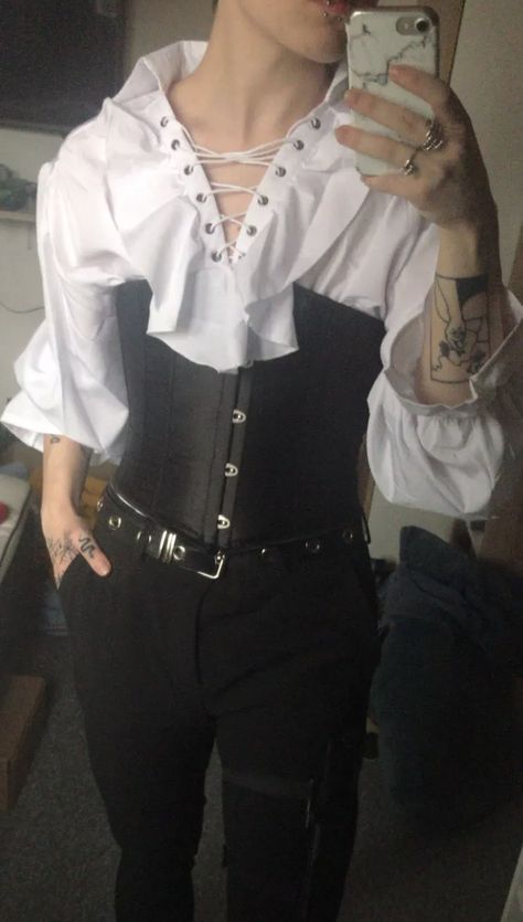 Revealing Men Clothes, Male Corset Outfit Aesthetic, Pirate Style Men, Fancy Male Clothes, Enby Prom Outfit, Male Corset Aesthetic, Pirate Aesthetic Outfit Male, Corset Outfit Men, Male Pirate Outfit