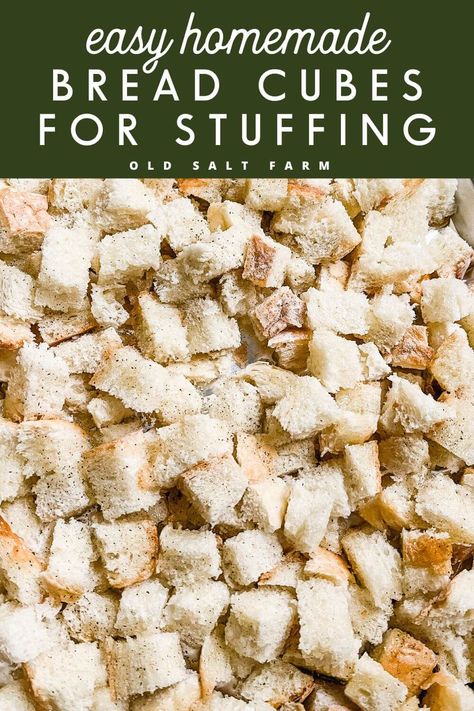 Not only are homemade bread cubes simple and easy to make, but they will completely change the flavor of your stuffing or dressing. Totally worth it! Totally worth the few extra minutes it takes. Great Thanksgiving recipe. Bread Crumbs For Stuffing, Bread Cubes For Stuffing, Best Bread For Stuffing, Freezing Bread, Classic Stuffing Recipe, Homemade Bread Crumbs, Hard Bread, Bread Crumbs Recipe, Homemade Stuffing