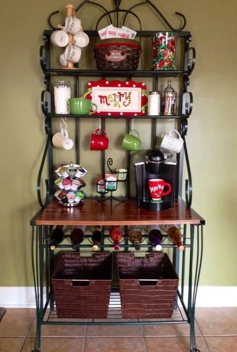 Wine rack coffee bar. Coffee/wine Bar, Coffee Station Ideas, Coin Café, Baker's Rack, Coffee Bar Station, Diy Coffee Bar, Coffee Bar Design, Tea Station, Coffee Stations