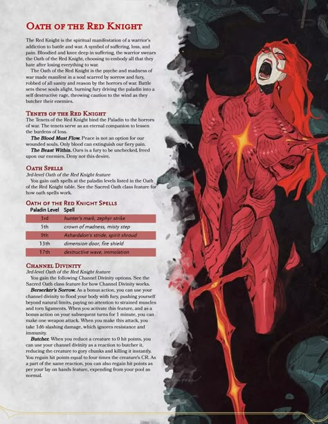 Dnd 5e Paladin Oaths, Red Knight Art, Dnd Homebrew Race, The Red Knight, Blood Knight, Dnd Subclasses, Homebrew Classes, Dnd Paladin, Dnd Homebrew