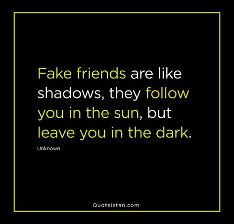 Fake friends are like shadows, they follow you in the sun, but leave you in the dark. unknown Fake Friendship, Fake Friend Quotes, Distance Love Quotes, Best Friendship Quotes, Fake People, Fake Friends, Bff Quotes, Boss Quotes, Friends Are Like