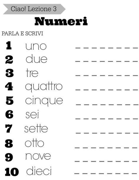 Simple Italian Lessons for Kids: Numeri, Counting in Italian  Click here for free Italian worksheets for kids and fun activities to help kids learn to count in Italian, Italian for Kids Numbers In Italian, Italian Worksheets, Italian Learning, How To Speak Italian, Learn To Speak Italian, Italy For Kids, Italian Greetings, Club Activities, Italian Grammar