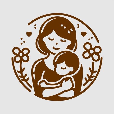 A woman holding a baby in her arms with ... | Premium Vector #Freepik #vector #baby-logo #mom-logo #mother-logo #happy-mothers-day-illustration Mother's Day Illustration, Mom Logo, Mom Characters, Happy Mom Day, Holding A Baby, Cartoon Family, Gift Logo, Baby Logo, Baby Illustration