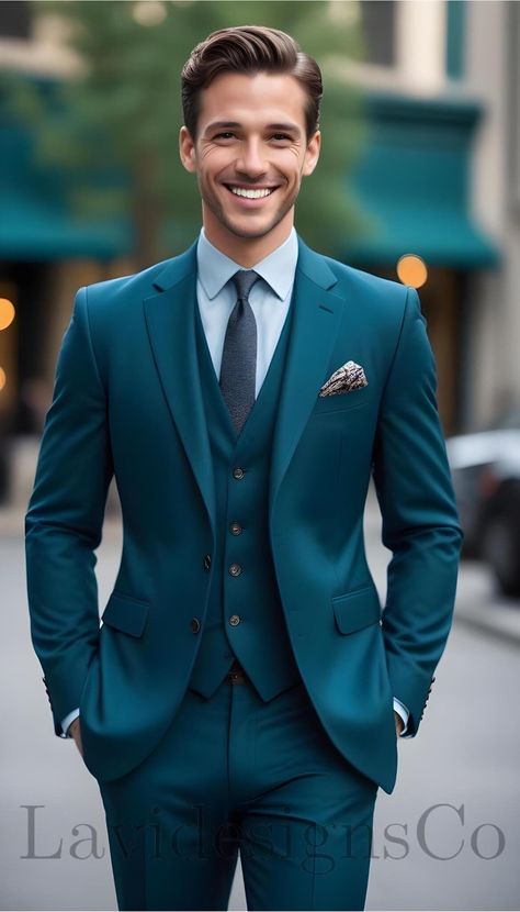 Wedding Men Suit Blue, Teal Blue Tuxedo For Men, Wedding Suit Colors For Men, Aqua Suit For Men, Complete Suit Men, Groom Teal Suit, Teal Blue Suits For Men, Turquoise Tuxedo Wedding, Fall Men Suits