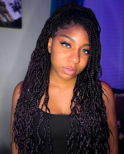 Long black/purple box braid hairstyles Braid styles: box braids Purple Box Braids, Different Braids, Feed In Braids Hairstyles, Braids With Extensions, Feed In Braid, Box Braids Hairstyles, Hair Barrettes, Hair Accessories For Women, Bridal Hair Accessories