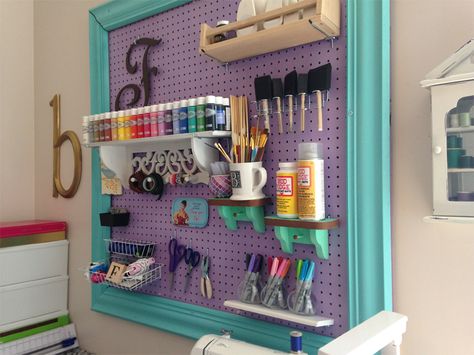 Craft Room Organization with Framed Pegboard 24 Peg Board Art Storage, Peg Board Organization, Framed Pegboard, Pegboard Craft Room, Crafts Organization, Diy Pegboard, Pegboard Ideas, Crafting Room, Pegboard Storage