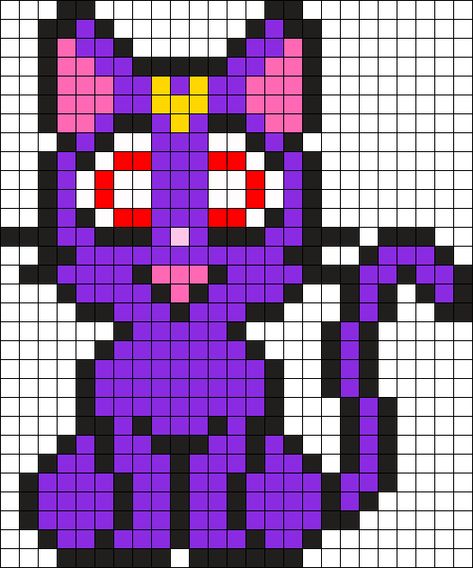 Luna From Sailor Moon Perler Bead Pattern / Bead Sprite Luna Sailor Moon Perler Beads, Fuse Bead Patterns Sailor Moon, Cross Stitch Patterns Sailor Moon, Sailor Moon Bead Patterns, Sailor Moon Fuse Beads, Perler Bead Patterns Sailor Moon, Anime Bead Patterns, Sailor Moon Pixel Art Grid, Moon Perler Bead Pattern