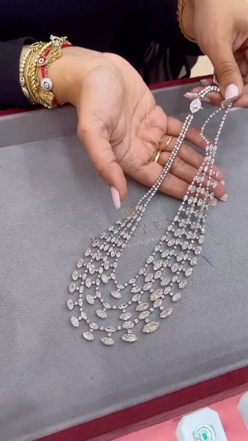 CHAMPAGNE GEM®️ by Bebe Bakhshi on Instagram: "A statement necklace from the one and only @kamyenjewellery ! Three layers of exceptional marquise-cut diamonds, doubled up with round-brilliant diamonds spacing them out, creating a constellation of diamonds that can be worn either with a gown or a beautiful shirt and look fabulous with extra sparkle for #MyLoveAffairWithDiamonds! Contact @kamyenjewellery for more details. <> #MagnifiqueMarquise #MarquiseCut #Brilliance #Scintillation #Sparkle #F Elegant Jewellery, Bridal Diamond Jewellery, Marquise Cut Diamond, Double Up, The One And Only, Three Layer, Diamond Jewellery, Marquise Cut, Indian Jewellery