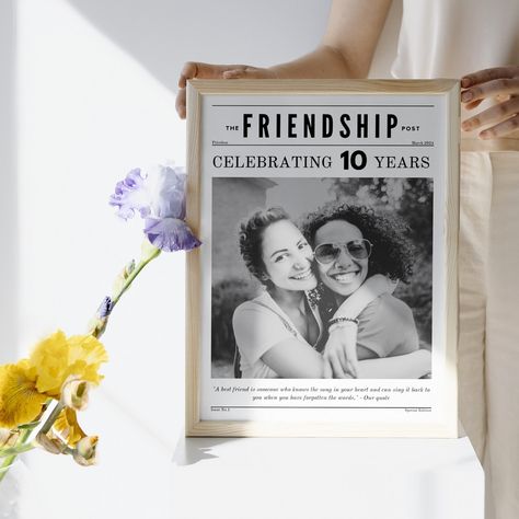 Our friendship newspaper template is a perfect way to celebrate anniversaries and Galentines, or as a thoughtful gesture when your friend needs a pick-me-up or simply because - friendship never needs an occasion AND doubles up as artwork afterwards ✌️ Template live in shop now. #bestiegifts #bestfriendappreciation #friendshipanniversary #bffs #friendsarethefamilyyouchoose #galentinesgiftideas #customgift #digitaltemplate #editabletemplates #newspapertemplate #personalisedgift #digitaldownlo... Friendship Anniversary, Galentines Gifts, Newspaper Template, Bestie Gifts, Our Friendship, Double Up, Best Friend Birthday, Friend Birthday Gifts, Anniversary Celebration