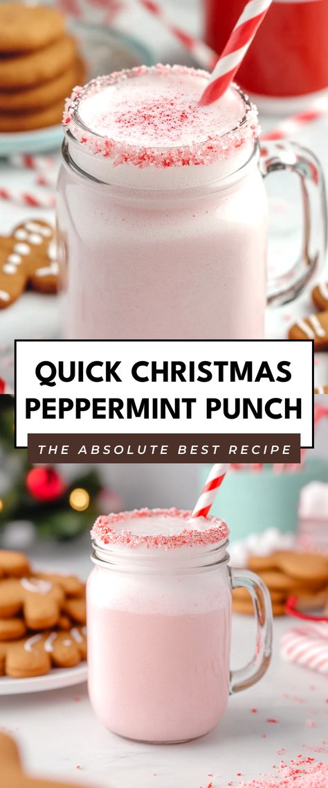 Image for Quick Christmas Peppermint Punch Peppermint Eggnog Punch, Peppermint Christmas Drinks, Peppermint Punch, White Christmas Punch, Christmas Party Punch, Christmas Drinks Nonalcoholic, Punch Christmas, Peppermint Whipped Cream, Holiday Punch Recipe