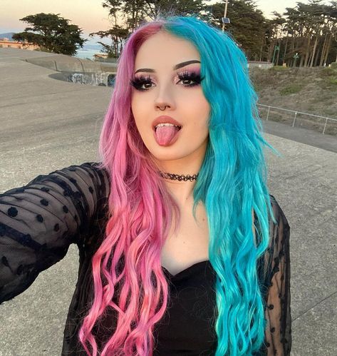 All Posts • Instagram Half Colored Hair, Split Dye Hair, Baby Blue Hair, Fox Hair Color, Blue And Pink Hair, Gemini Hair, Half And Half Hair, Split Dye, Split Dyed Hair