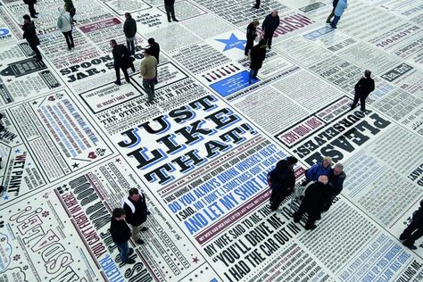 Why Not Associates thirty years of creativity is celebrated | Typeroom.eu Exhibition Installation, Newspaper Art, Creative Review, Exhibit Design, Royal College Of Art, Environmental Design, Blackpool, New Carpet, Environmental Graphics